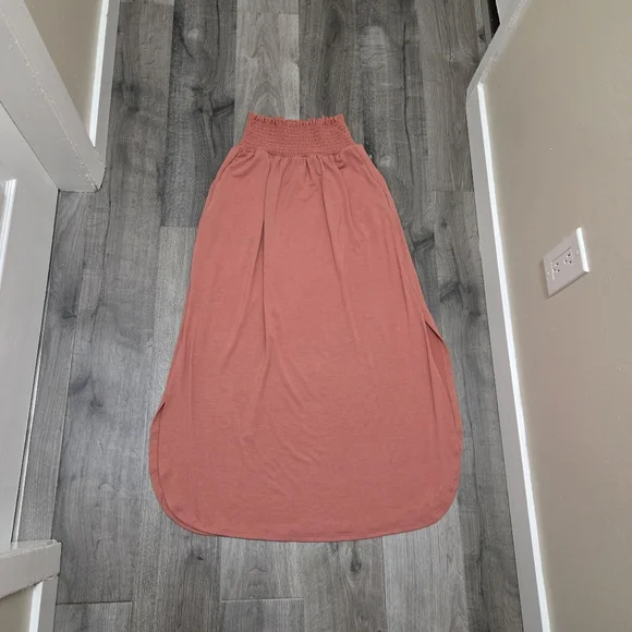 Zenana Coral Smocked Waist Maxi Skirt Stretchy Side Slit Lounge Resort Skirt - Picture 2 of 8